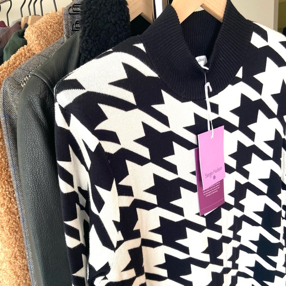 3X 🔖 SERGIO HUDSON x Target Houndstooth Sweater Midi Dress Black White - Picture 11 of 17